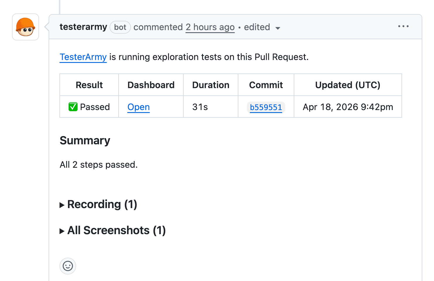 Exploration agent PR comment